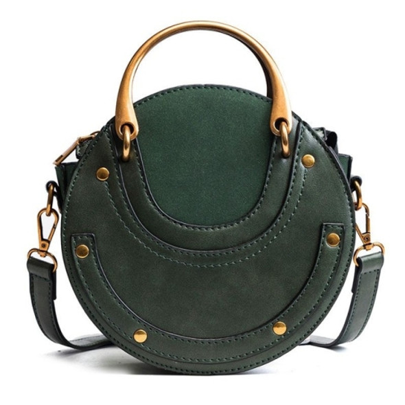 Circular Scrub PU Leather Women Bags Retro Handbag Shoulder Mini Bag(Green)