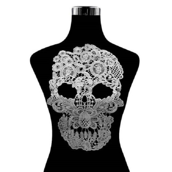 White Lace Three-dimensional Hollow Corsage Skull Head Embroidery Cloth Sticker DIY Clothing Accessories, Size: About 31 x 21cm