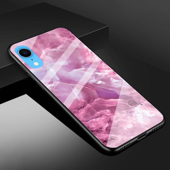 For iPhone XR Marble Pattern Glass Protective Case(Red)