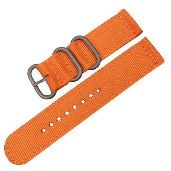 Washable Nylon Canvas Watchband, Band Width:24mm(Orange with Silver Ring Buckle)