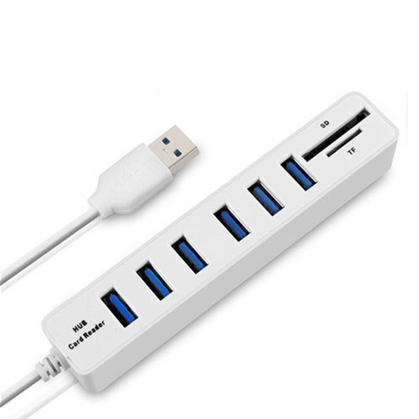 Multi USB 2.0 Hub USB Splitter High Speed 6 Ports with TF SD Card Reader(White)