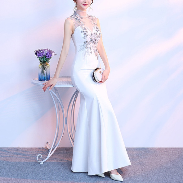 Slim Sexy Noble Temperament Long Fishtail Banquet Evening Dress, Size:XXXL(White)