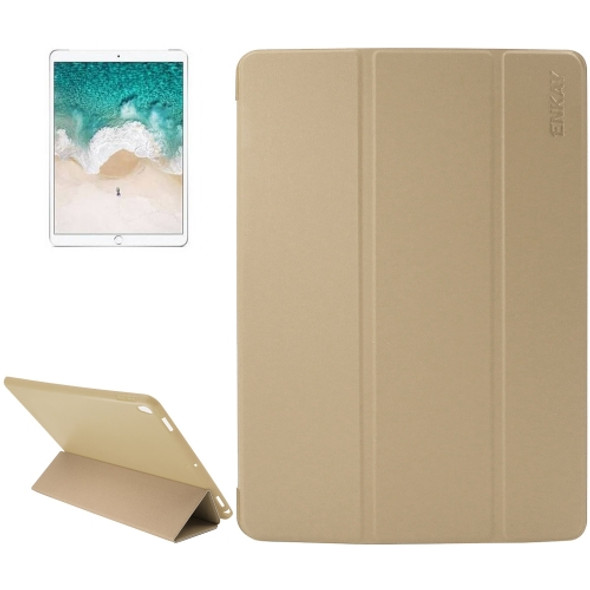 ENKAY for iPad Pro 10.5 inch Lambskin Texture + Silicone Bottom Case Horizontal Flip Leather Case with Three-folding Holder & Sleep Function(Gold)