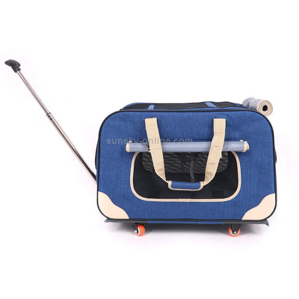 DODOPET Outdoor Portable Foldable Four Wheels Cat Dog Pet Carrier Bag Draw Bar Box (Blue)