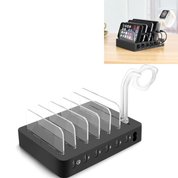Multi-function DC5V/9A QC18W Output 6 Ports USB Detachable Charging Station Smart Charger, Support QC3.0, For iPad, Tablets, iPhone, Galaxy, Huawei, Xiaomi, LG, HTC and Other Smart Phones, Rechargeable Devices(Black)