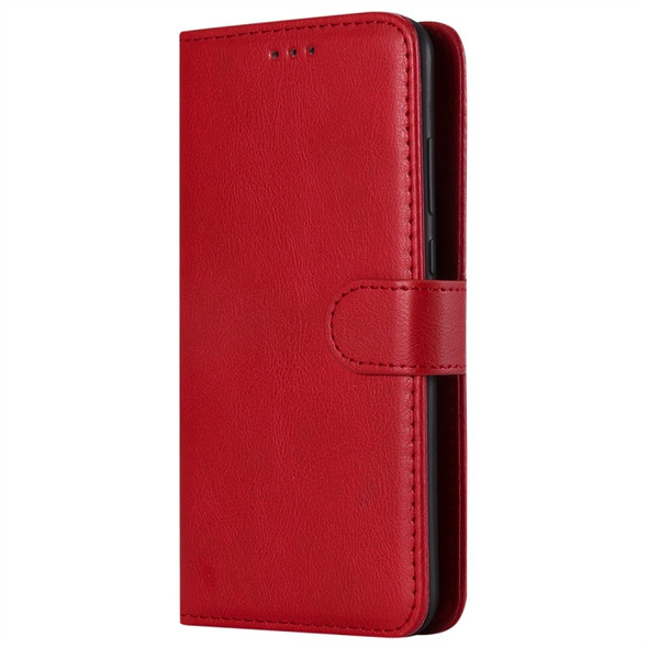 For Huawei P30 Solid Color Horizontal Flip Protective Case with Holder & Card Slots & Wallet & Photo Frame & Lanyard(Red)