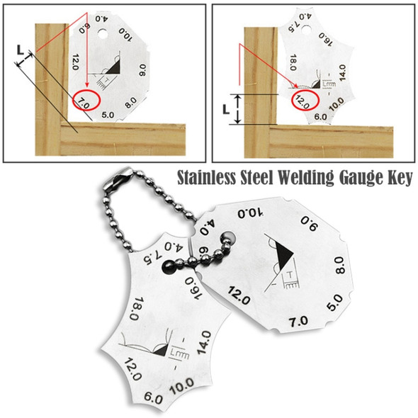 2Pcs/Set Stainless Steel Welding Gauge Key Pocket Gage Weld Seam Test Ulnar Inspection Ruler Welding Tools