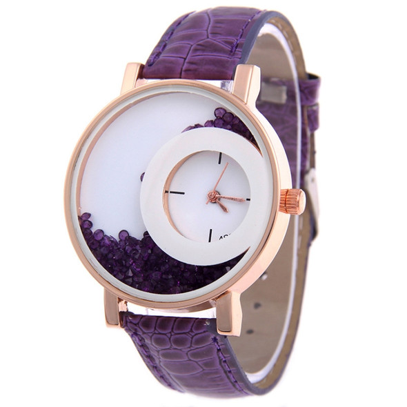 Women Crystal Sands Snake Skin Texture Leather Belt Watch(Purple)