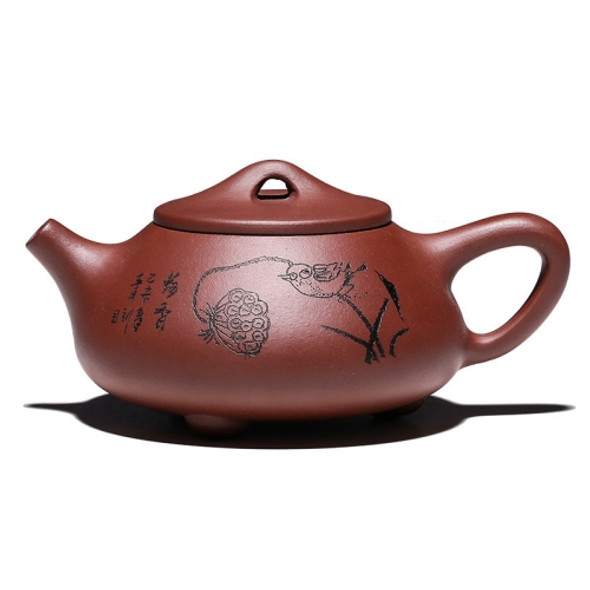 Lotus Scent Boat Stone Scoop Pattern Handmade Yixing Clay Teapot Tea Boiler, Capacity:280ml