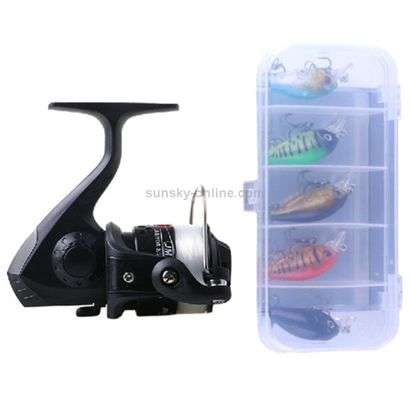 HENGJIA SetJL200 Box014 Fishing Spinning Wheel Set with Rocker Arm 3BB Ball Bearings Wheel Seat Fishing Reel with 40m Fishing Lines & 5 PCS Rock Baits (Black)