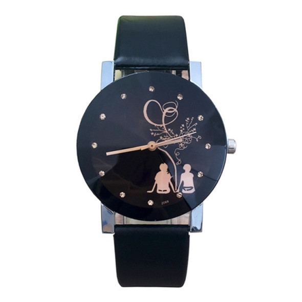 Couple Back View Pattern Leather Strap Quartz Watch(Black for Man)