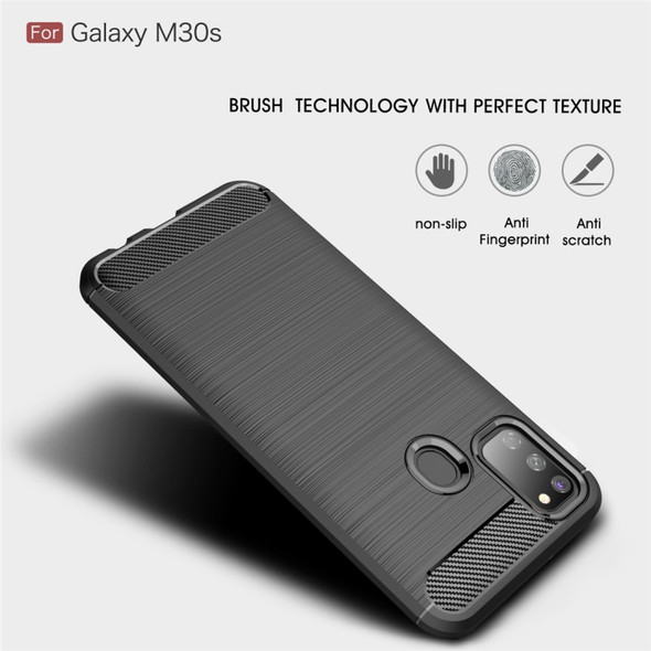 For Galaxy M30s Brushed Texture Carbon Fiber TPU Case(Black)