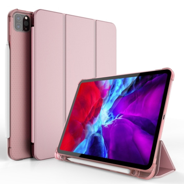 Three-folding Shockproof TPU Protective Case for iPad Pro 11 inch (2018), with Holder & Pen Slot (Rose Gold)