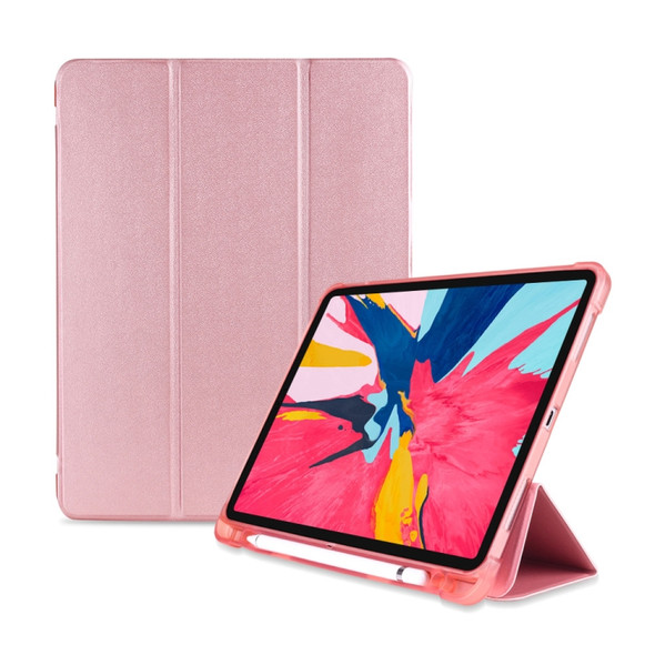 Three-folding Shockproof TPU Protective Case for iPad Pro 11 inch (2018), with Holder & Pen Slot (Rose Gold)