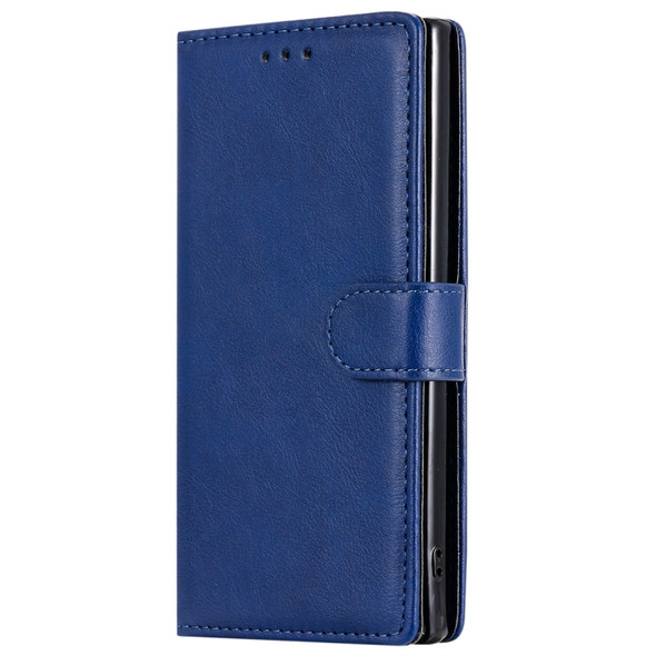 For Galaxy Note 10 Solid Color Horizontal Flip Protective Case with Holder & Card Slots & Wallet & Photo Frame & Lanyard(Blue)