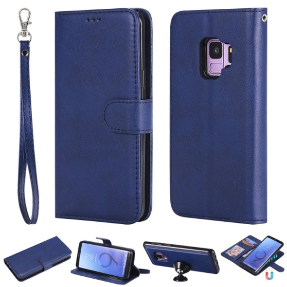 For Galaxy S9 Solid Color Horizontal Flip Protective Case with Holder & Card Slots & Wallet & Photo Frame & Lanyard(Blue)