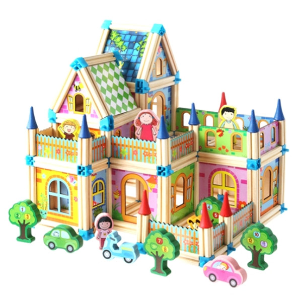 Colorful Children Toy Building Blocks Wooden Model Stereo Puzzle House 268 PCS