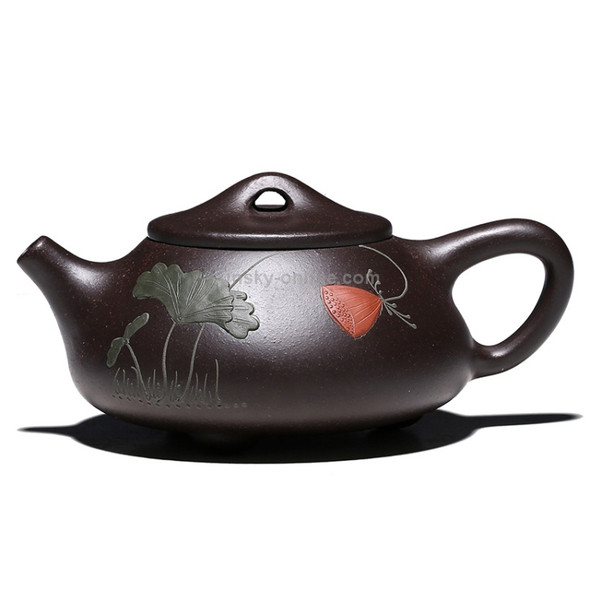 Lotus Stone Scoop Pattern Black King Kong Yixing Clay Teapot Tea Boiler, Capacity:240ml