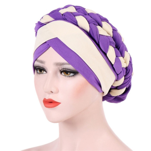 Two-color Braided Milk Silk Turban Cap, Size:M?56-58cm?(Light Purple + Beige)