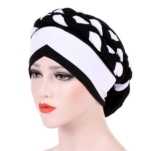 Two-color Braided Milk Silk Turban Cap, Size:M?56-58cm?(Black + White)