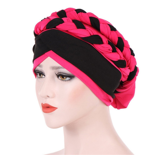 Two-color Braided Milk Silk Turban Cap, Size:M?56-58cm?(Rose Red + Black)