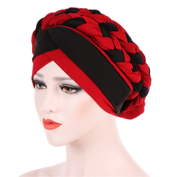 Two-color Braided Milk Silk Turban Cap, Size:M?56-58cm?(Wine Red Hat  Black)