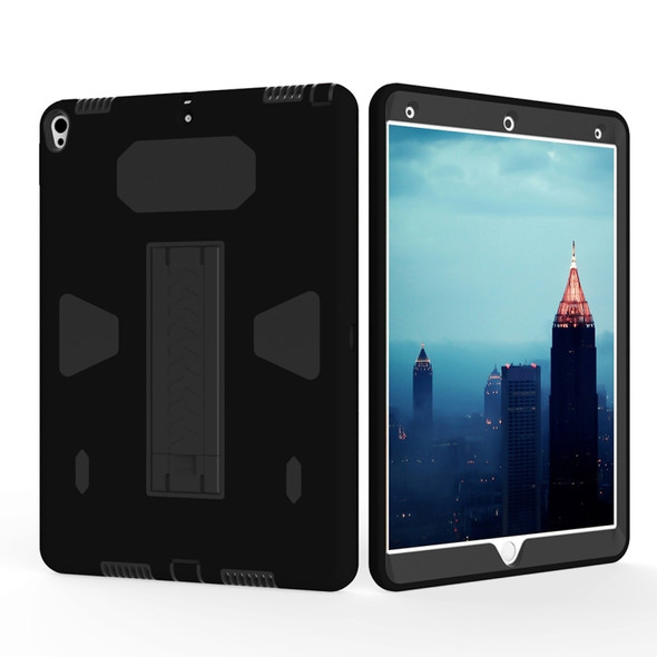 For iPad Pro 10.5 inch PC+Silicone Shockproof Protective Back Cover Case With Holder (Black)
