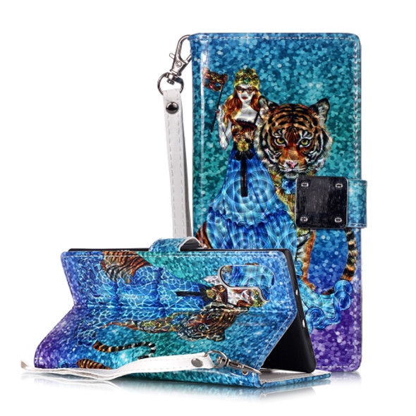 Magic 3D Bright Coloured Drawing Pattern Horizontal Flip PU Leather Case with Holder & Card Slots & Wallet & Photo Frame for Galaxy Note 10(Beauty and Tiger)