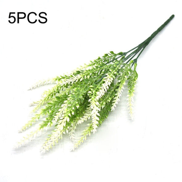 5 PCS Romantic Lavender Flower Silk Artificial Flowers Fake Flowers Grain Decorative Simulation Plants(White)
