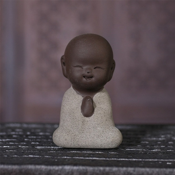 Colored Sand Ceramic Kungfu Little Monk Decorative Ornaments Creative Home Desktop Tea Pet Teaware Crafts (Grey)