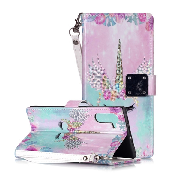 Magic 3D Bright Coloured Drawing Pattern Horizontal Flip PU Leather Case with Holder & Card Slots & Wallet & Photo Frame for Galaxy Note 10(Unicorn Horns)