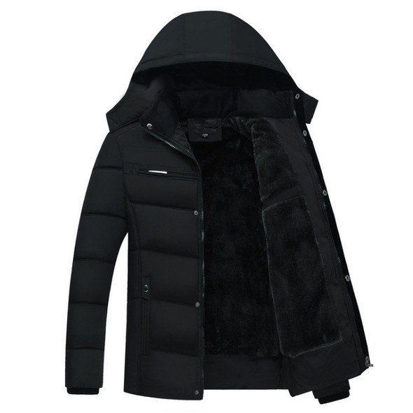 Men Winter Thick Fleece Down Jacket Hooded Coats Casual Thick Down Parka Male Slim Casual Cotton-Padded Coats, Size: 4XL(Black)