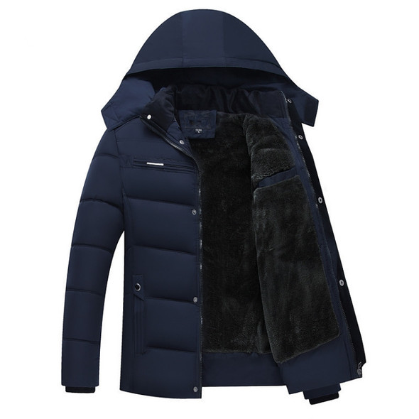 Men Winter Thick Fleece Down Jacket Hooded Coats Casual Thick Down Parka Male Slim Casual Cotton-Padded Coats, Size: XXXXL(Navy Blue)