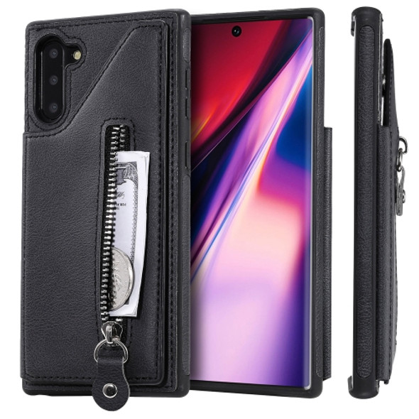 For Galaxy Note 10 Solid Color Double Buckle Zipper Shockproof Protective Case(Black)