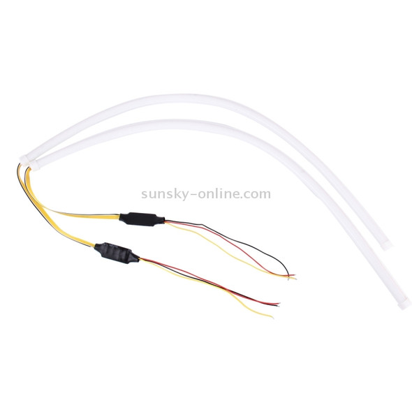 2 PCS 12V Car Daytime Running Lights Soft Article Lamp with Water Flowing Effect, White + Yellow Light, Length: 60cm
