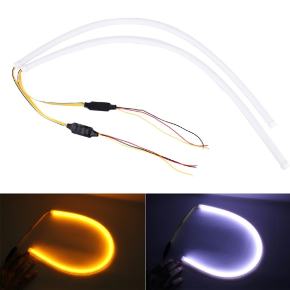 2 PCS 12V Car Daytime Running Lights Soft Article Lamp with Water Flowing Effect, White + Yellow Light, Length: 60cm