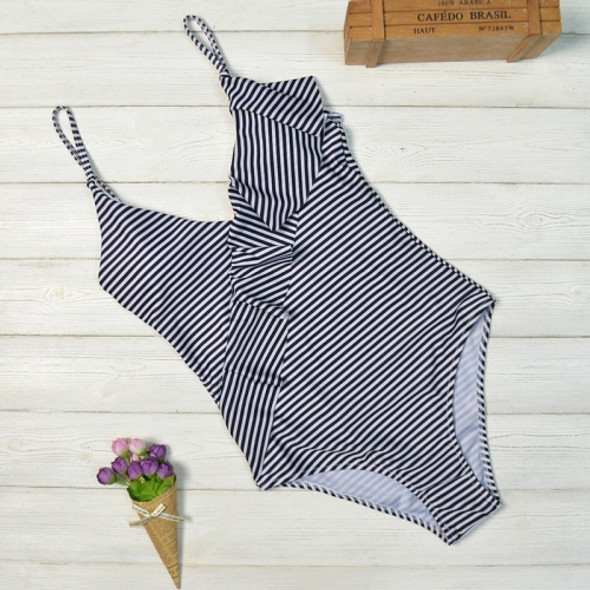 Sexy Matte Polyester Striped Split Bikini Swimsuit (Color:Black Size:XL)