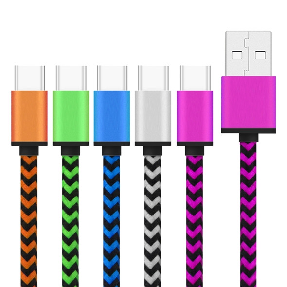 5 PCS 1m Wave Woven Style Metal Head USB 3.1 Type C to USB 2.0 Data / Charger Cable Kit, For Galaxy S8 & S8 + / LG G6 / Huawei P10 & P10 Plus / Xiaomi Mi 6 & Max 2 and other Smartphones