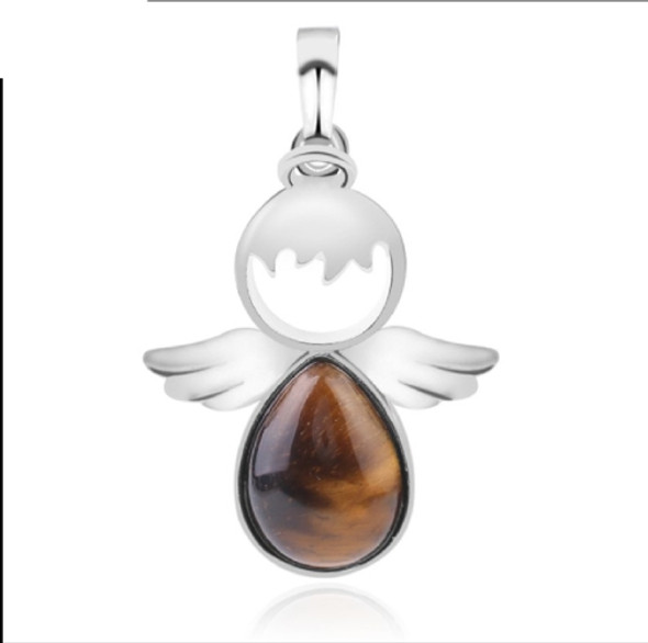 Women Angel Wings Pendants Natural Crystal Stone Necklaces(Tiger Eye)