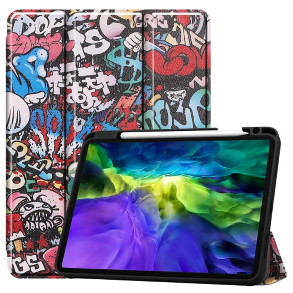 Painted TPU Smart Tablet Holster With Sleep Function & Tri-Fold Bracket & Pen Slot(Graffiti)