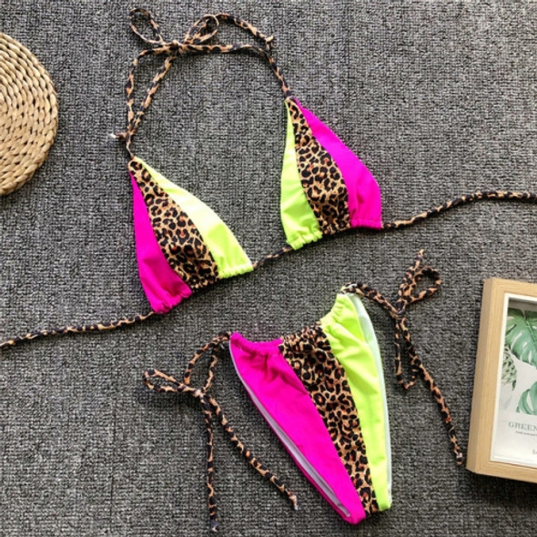 2 PCS Triangle Leopard Bikinis Neon Sexy Swimwear String Push Up Bikini Set, Size:M(Green)