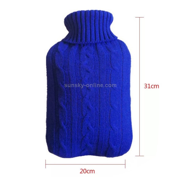 Hot Water Bottle Solid Color Knitting Cover (Without Hot Water Bottle) Water-filled Hot Water Soft Knitting Bottle Velvet Bag(Deep blue)