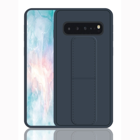 For Galaxy S10e Shockproof PC + TPU Protective Case with Wristband & Holder(Dark Blue)