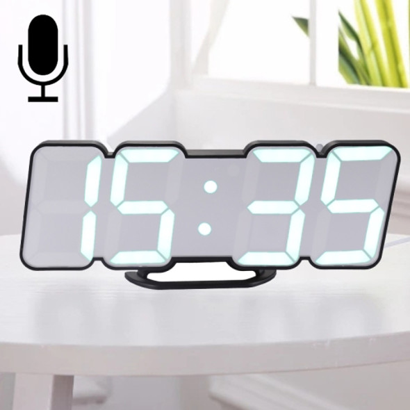 Modern 3D LED Sound Control Colorful Digital Alarm Clock Adjust Brightness Electronic Wall Glowing Hanging Clock with Remote Control(Black)