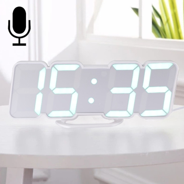 Modern 3D LED Sound Control Colorful Digital Alarm Clock Adjust Brightness Electronic Wall Glowing Hanging Clock with Remote Control(White)