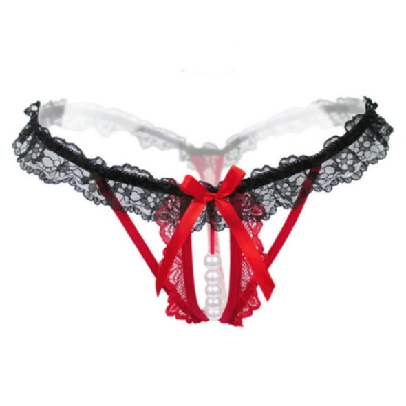 3 PCS Lady Pierced Sexy Panties Temptation Lace Translucent T Underwear(Red)
