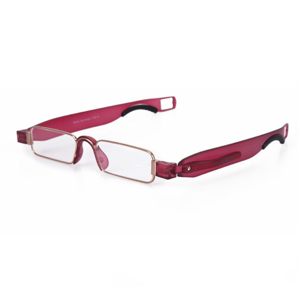 Portable Folding 360 Degree Rotation Presbyopic Reading Glasses with Pen Hanging, +1.00D(Wine Red)