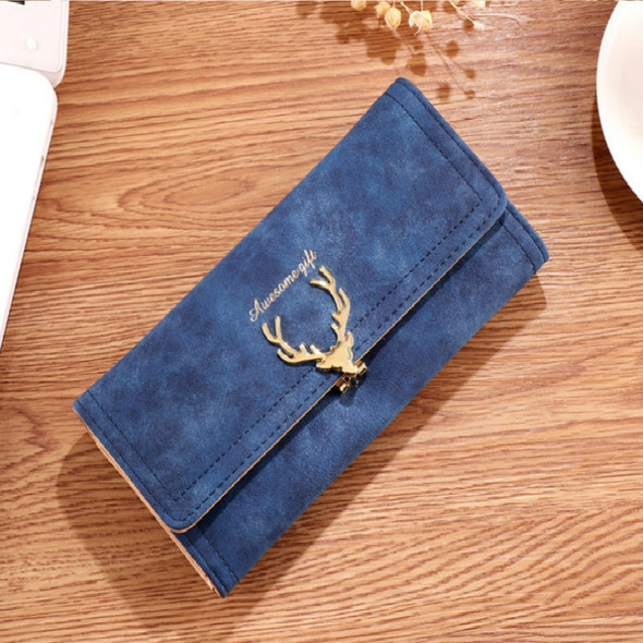 Long Section Three Fold Deer Head Matte Multi-card Wallet(Royal Blue)