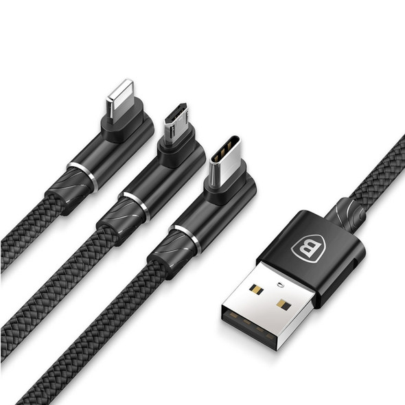 Baseus 1.2m 3.5A Braided 3 in 1 L-type Micro USB + 8 Pin + Type-C Fast Charge Data Syn Cable, For iPhone, Galaxy, Huawei, Xiaomi, LG, HTC and Other Smart Phones(Black)