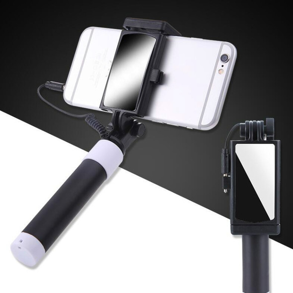 Mini Stainless Steel Folding Remote Control Selfie Stick with Rearview Mirror(Black)